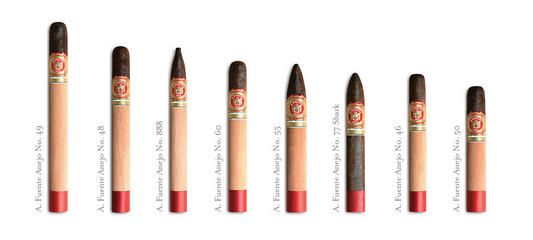 Assorted cigars of different sizes and colors on a white background