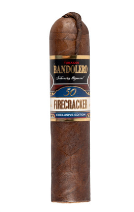 A single Bandolero 30 Firecracker cigar shown upright against a plain white background, with its paper label clearly visible.