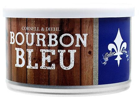 Cornell & Diehl Bourbon Bleu cigarillo packaging with wooden texture and blue label.